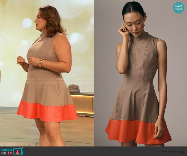 Maeve Faux-Leather Mock-Neck Mini Dress worn by Kristina Zias on The Drew Barrymore Show