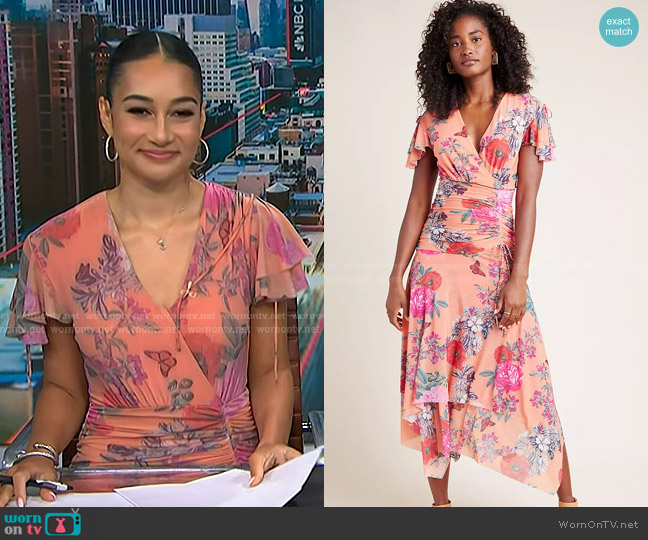 Maeve Simone Floral Midi Dress worn by Morgan Radford on NBC News Daily