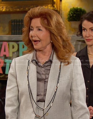 Maggie’s grey check blazer and pant suit on Days of our Lives