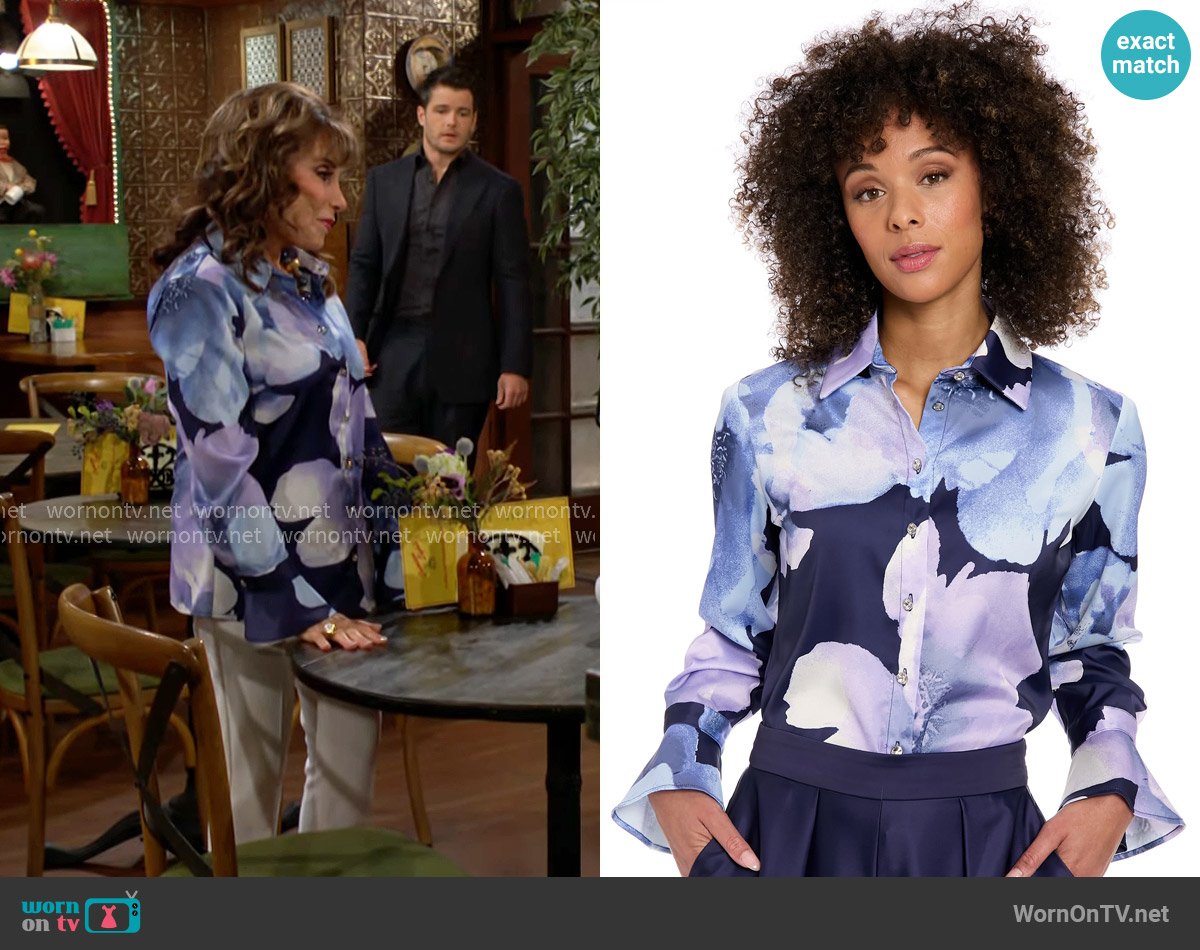 Maggy London Delancey Button Front Blouse worn by Esther Valentine (Kate Linder) on The Young and the Restless