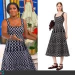 Tamron’s black square neck midi dress on Tamron Hall Show