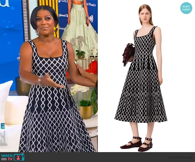 Tamron’s black square neck midi dress on Tamron Hall Show