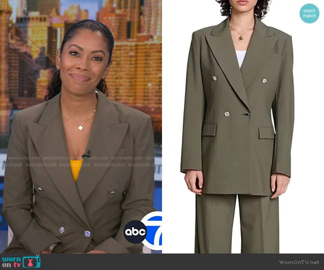 Maje Olivia Double Breasted Blazer in Khaki worn by Shirleen Allicot on Good Morning America