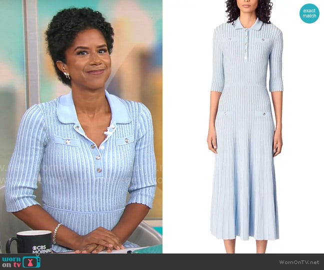 Maje Rib Knit Midi Dress in Blue Sky worn by Adriana Diaz on CBS Mornings