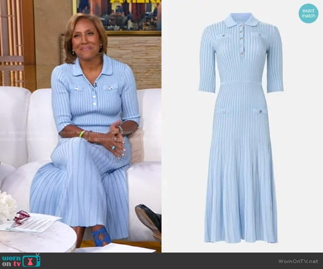 Maje Rib Knit Midi Dress in Blue Sky worn by Robin Roberts on Good Morning America
