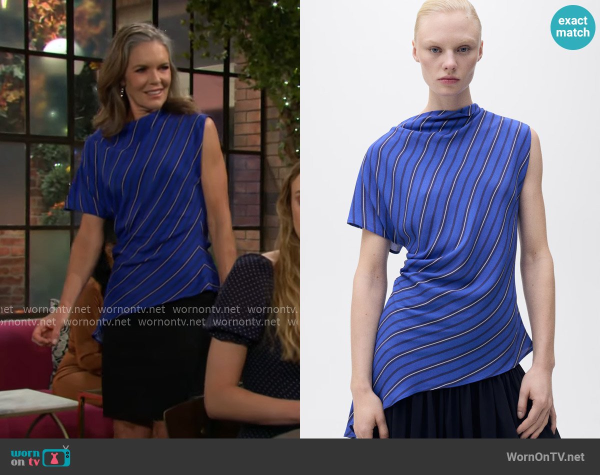 Mango Asymmetrical striped blouse worn by Diane Jenkins (Susan Walters) on The Young and the Restless
