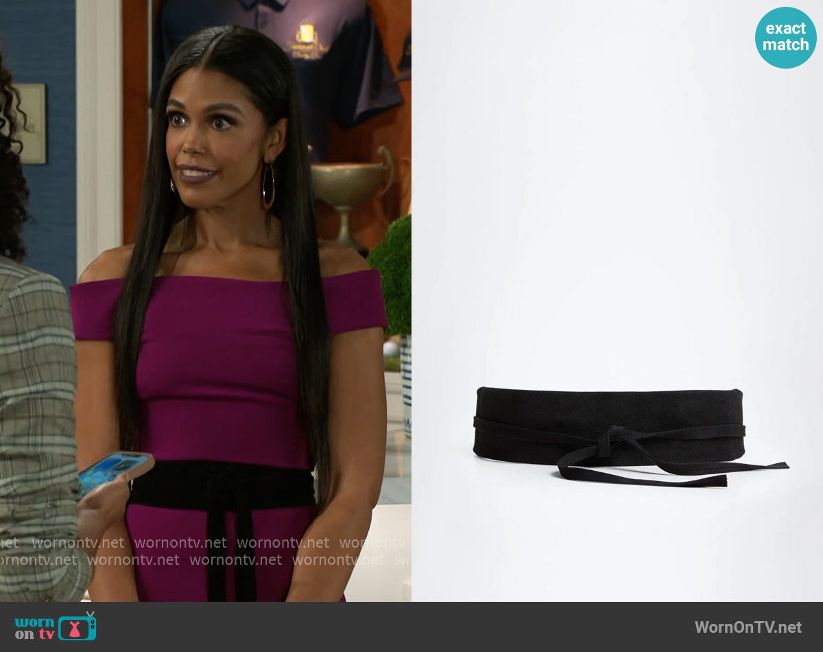 Mango Interwoven sash belt worn by Dani Dupree (Karla Mosley) on Beyond the Gates