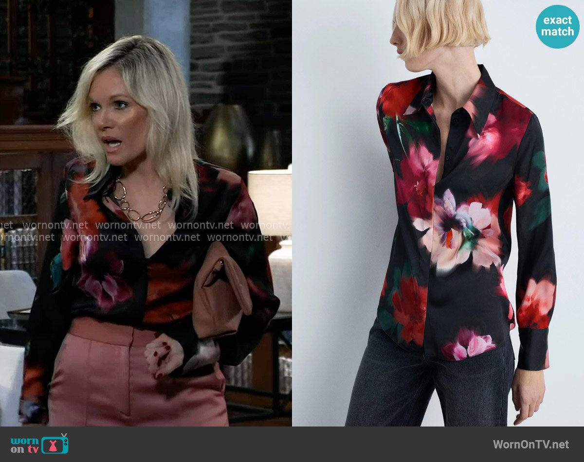 Mango Satin print shirt worn by Ava Jerome (Maura West) on General Hospital