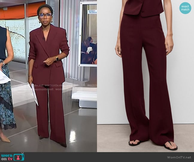 Mango Straight Mid-rise Suit Pants in Maroon worn by Zinhle Essamuah on NBC News Daily