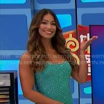 Manuela’s turquoise embellished mini dress on The Price is Right