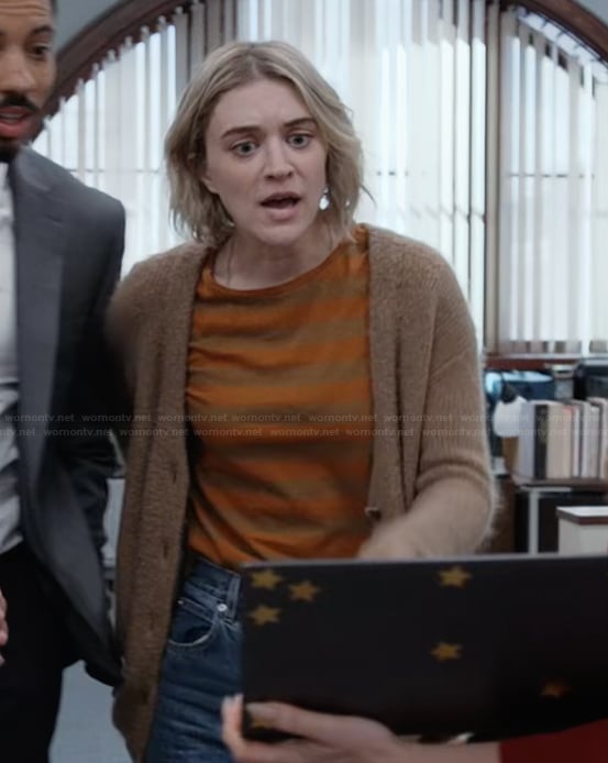 Mare's orange striped shirt on The Paper