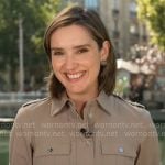 Margaret Brennan’s taupe utility dress on CBS Mornings