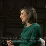 Margaret Brennan’s green asymmetric dress on CBS Mornings