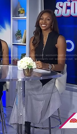 Maria Taylor’s black and stripe asymmetric dress on Today