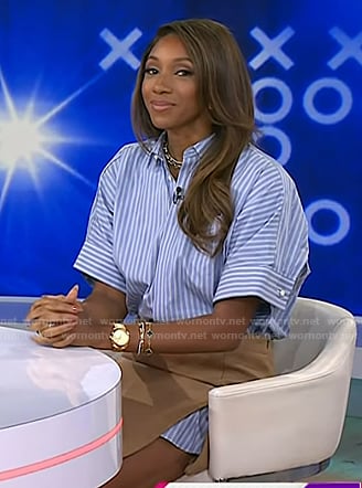 Maria Taylor's blue striped mixed media shirtdress on Today