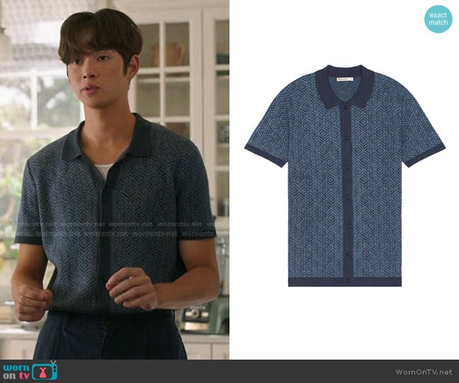 Marine Layer Ethan Jacquard Short Sleeve Cardigan Sweater worn by Steven (Sean Kaufman) on The Summer I Turned Pretty