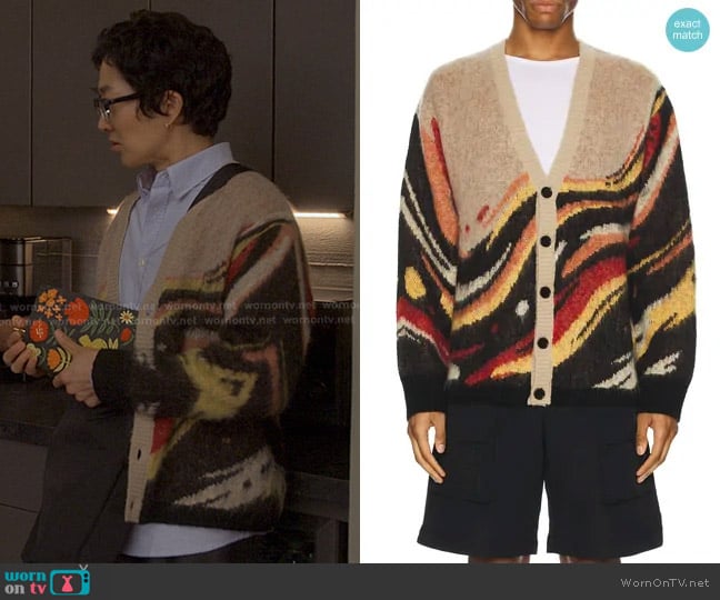 Market Paint Dept Cardigan in Khaki worn by Daniel Kim (Tim Jo) on Reasonable Doubt