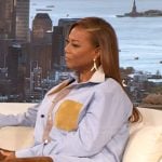 Queen Latifa’s blue colorblock shirt on The Drew Barrymore Show