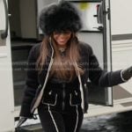 Mary’s black puffer jacket and contrast trim pants on The Real Housewives of Salt Lake City