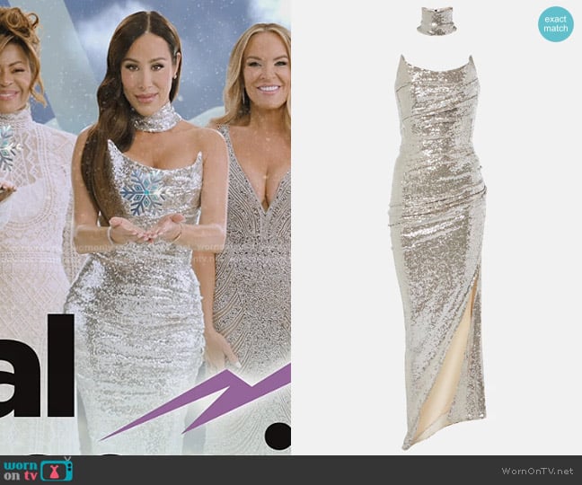 Maticevski Exhilarate Gathered Sequined Gown worn by Angie Katsanevas on The Real Housewives of Salt Lake City