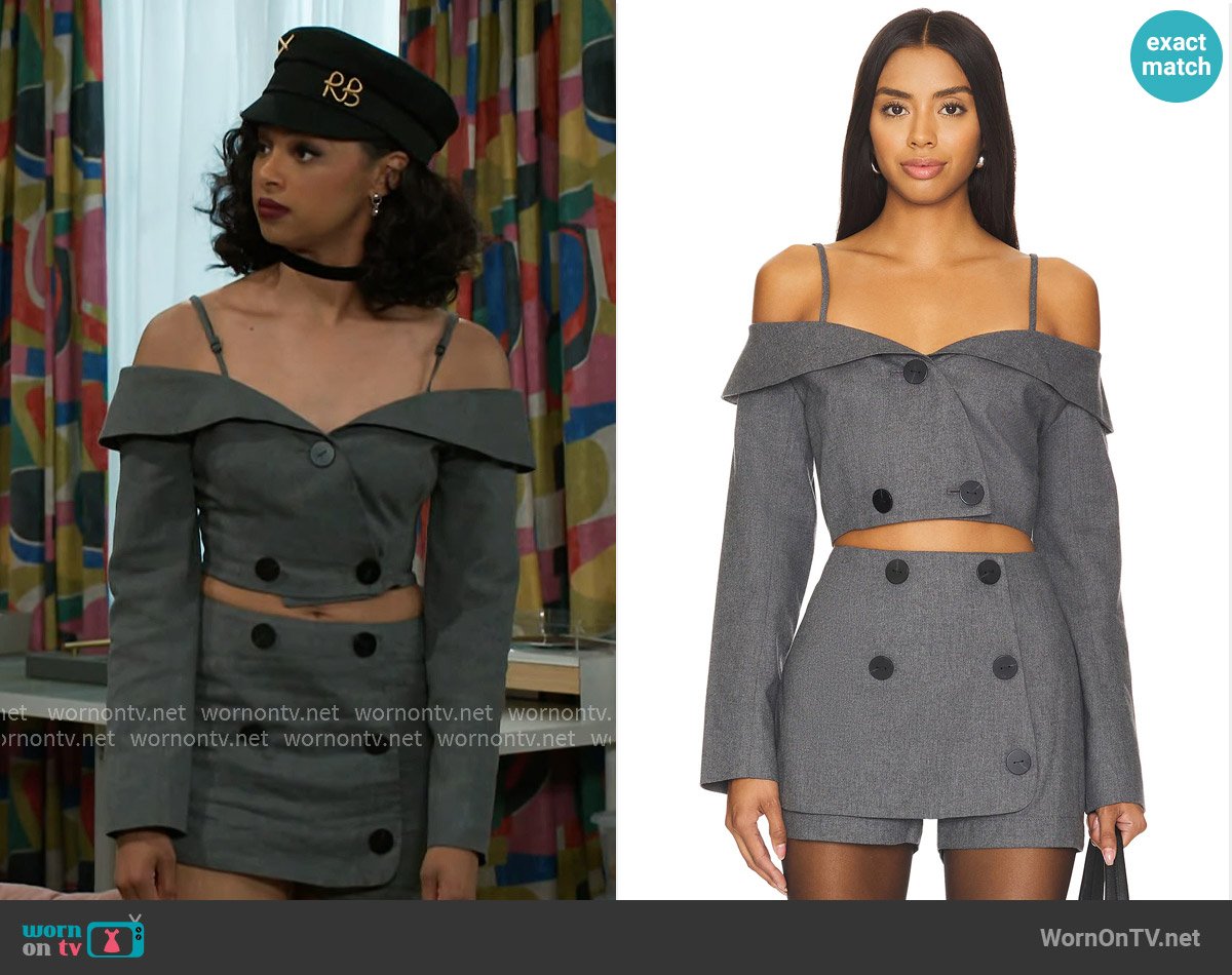 Matthew Bruch Off Shoulder Double-breasted Top worn by Kat Richardson (Colby Muhammad) on Beyond the Gates