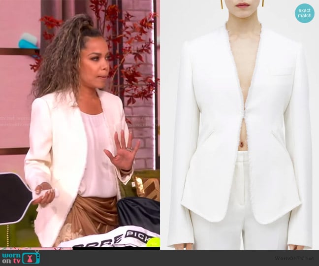 McQueen Frayed Trim Single-Breasted Wool Jacket worn by Sunny Hostin on The View