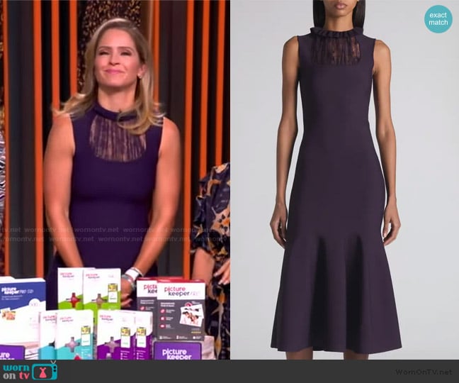 McQueen Lace Panel Flared Midi Dress worn by Sara Haines on The View