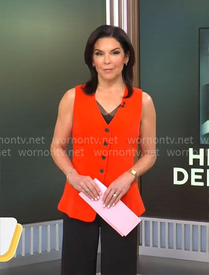 Meg Oliver's red vest on CBS Mornings