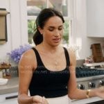 Meghan Markle’s black tank top and ivory pleated skirt on With Love Meghan
