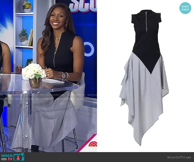 Metamorphoza Asymmetric Stripped Pattern Dress worn by Maria Taylor on Today