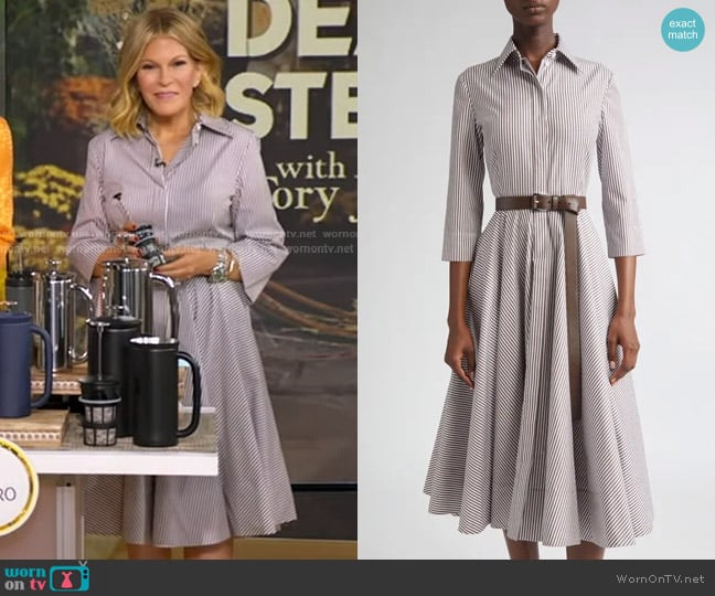 Michael Kors Collection Stripe Cotton Poplin Belted Shirtdress worn by Tory Johnson on Good Morning America
