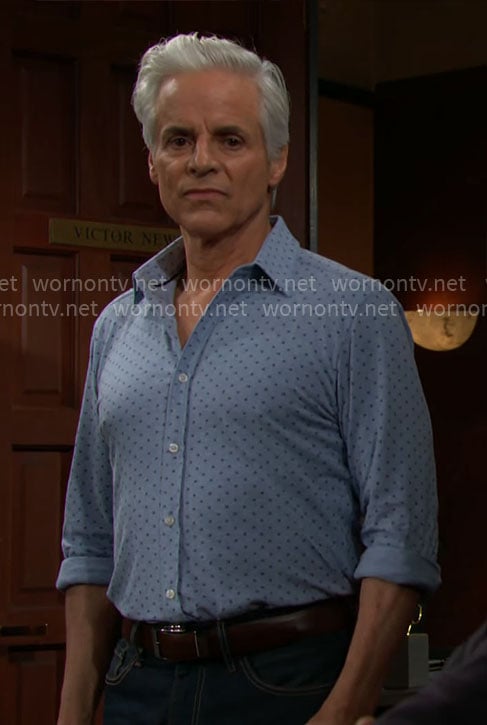 Michael’s blue dotted print shirt on The Young and the Restless