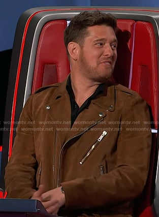 Michael's brown suede moto jacket on The Voice