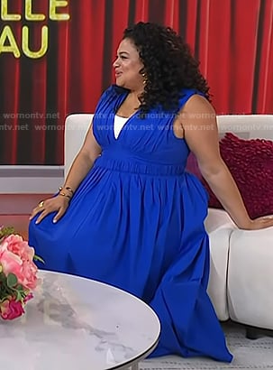 Michelle Buteau's blue v-neck sleeveless dress on Today