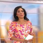 Michelle Miller’s pink and orange printed dress on CBS Mornings