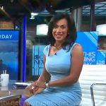 Michelle Miller’s light blue asymmetric dress on CBS Mornings