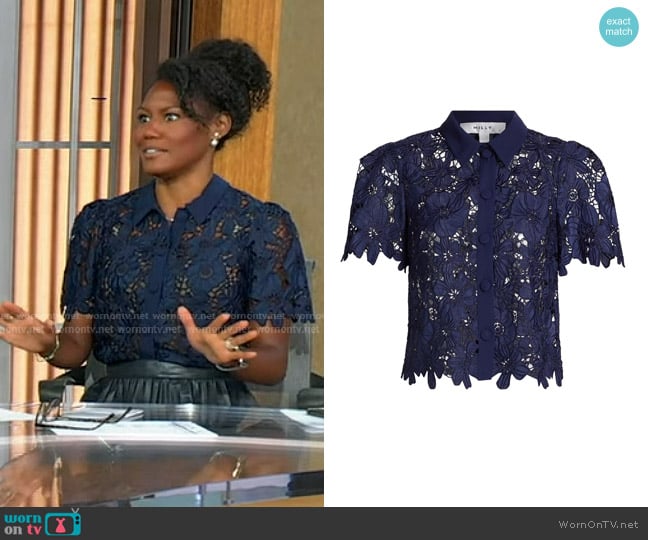 Milly Addison Roja Lace Top in Navy worn by Janai Norman on Good Morning America