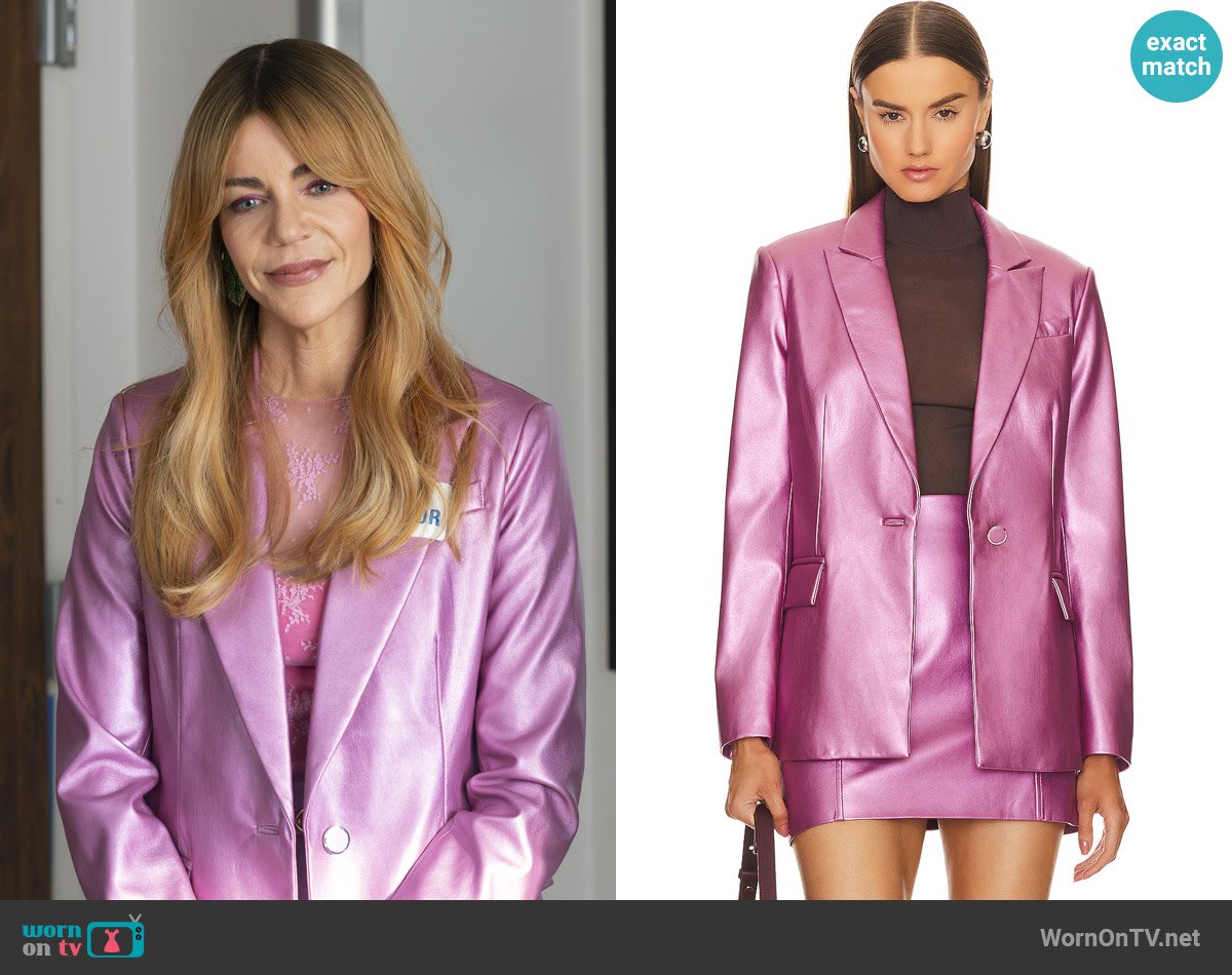 Milly Alexa Crinkled Faux Leather Blazer worn by Morgan Gillory (Kaitlin Olson) on High Potential