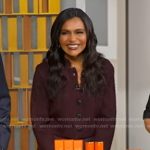 Mindy Kaling’s burgundy jacket and mini skirt on Good Morning America