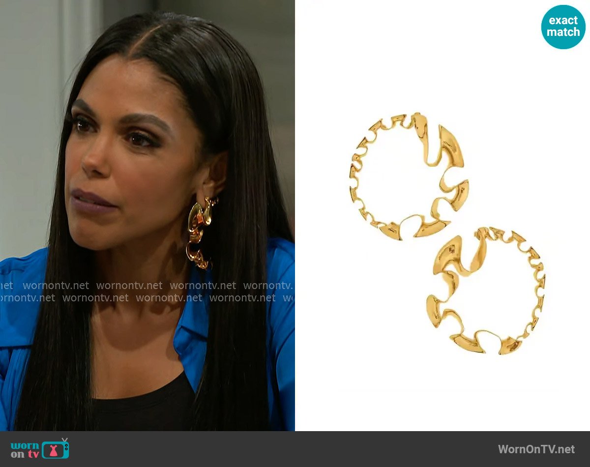 Misho Winter Flower Hoops worn by Dani Dupree (Karla Mosley) on Beyond the Gates