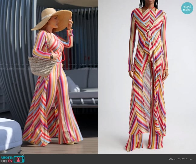 Missoni Triangle Crochet Halter Top in striped crochet worn by Stephanie Shojaee (Stephanie Shojaee) on The Real Housewives of Miami