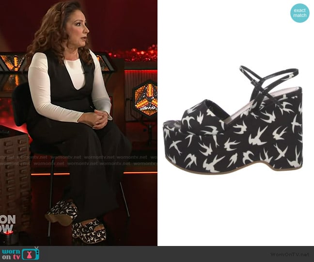 Miu Miu Canvas Printed Slingback Sandals worn by Gloria Estefan on The Kelly Clarkson Show