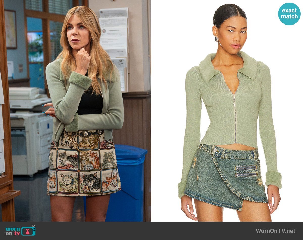 More To Come Natalie Knit Zip Cardigan in Sage worn by Morgan Gillory (Kaitlin Olson) on High Potential