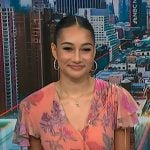 Morgan’s pink floral gathered dress on NBC News Daily