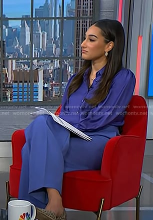 Morgan's blue blouse and pants on NBC News Daily