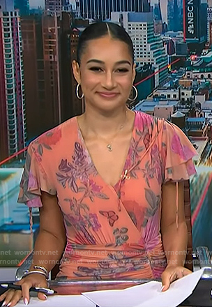 Morgan’s pink floral gathered dress on NBC News Daily