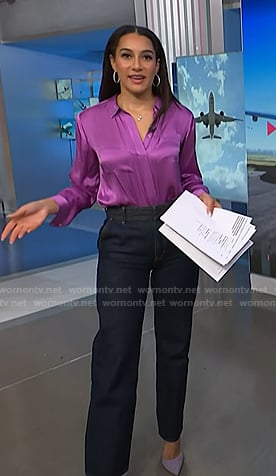 Morgan’s purple blouse and jeans on NBC News Daily