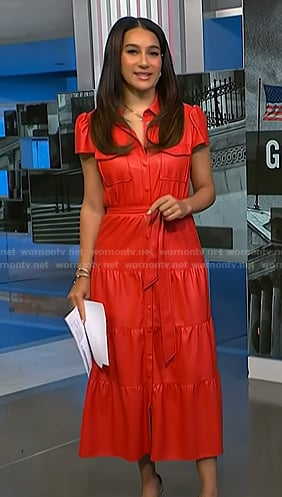 Morgan's red leather short sleeve shirtdress on NBC News Daily