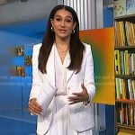 Morgan’s white floral brocade blazer and pleated pants on NBC News Daily