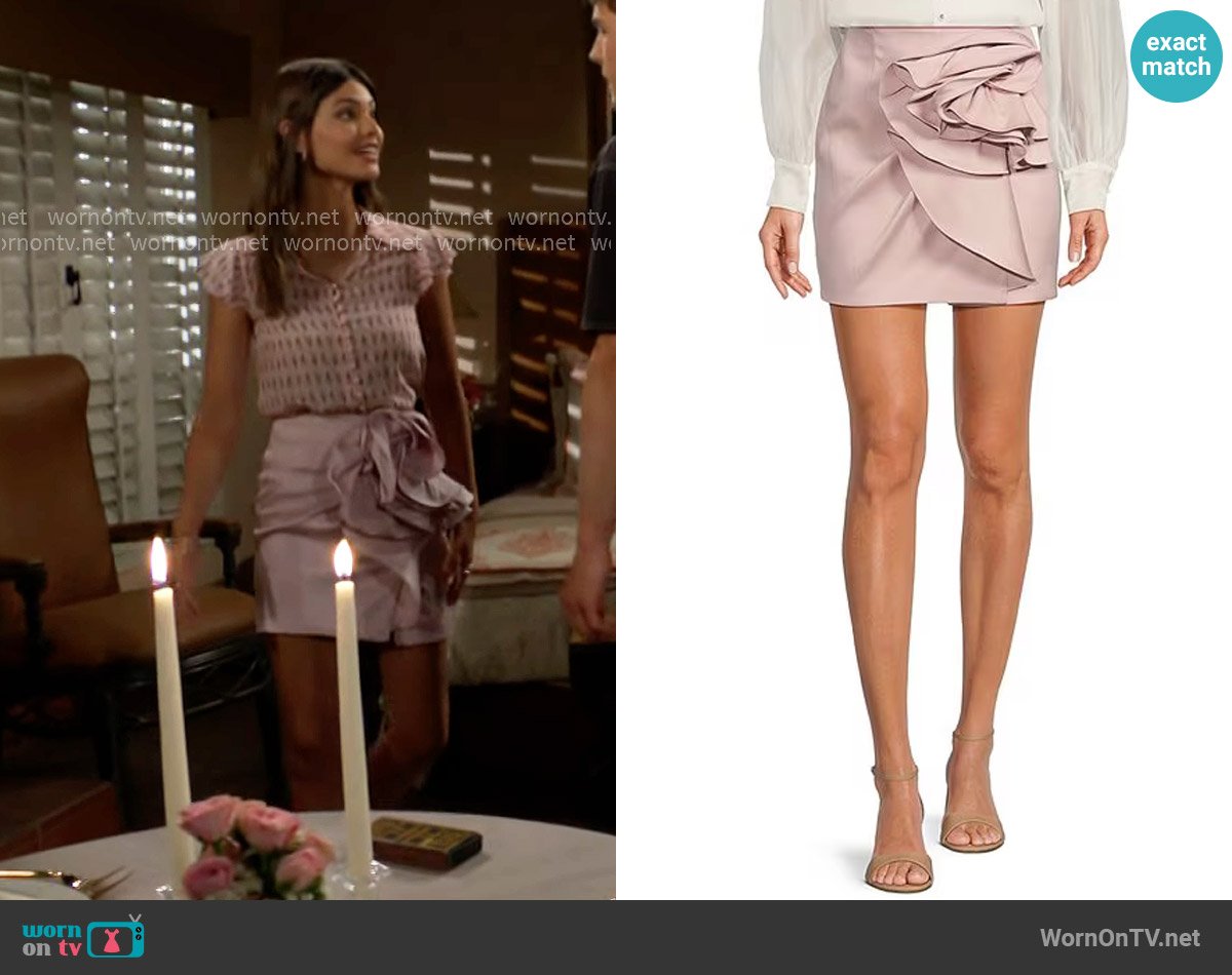 Muse by Marchesa Stretch Mikado Rosette Pencil Mini Skirt worn by Electra Forrester (Laneya Grace) on The Bold and the Beautiful